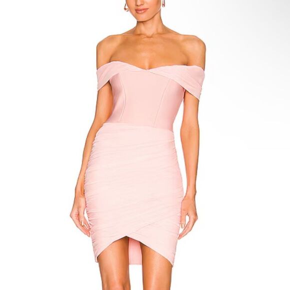 Elliatt Praise Mini Dress Blush Pink off shoulder bodycon draped Revolve Sz M - Picture 1 of 12